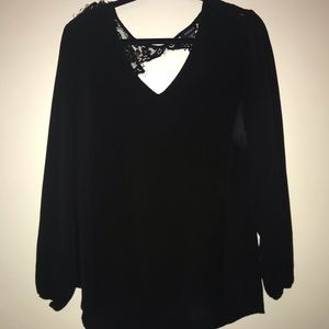 Black partially open lace designed back Blouse